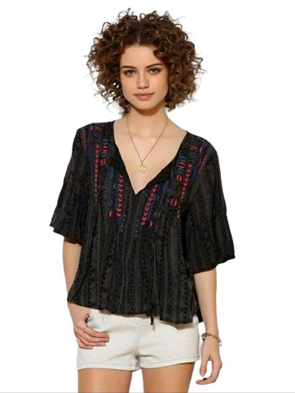 Urban Outfitters Ecote Large* Willow Boho Embroidered Blouse